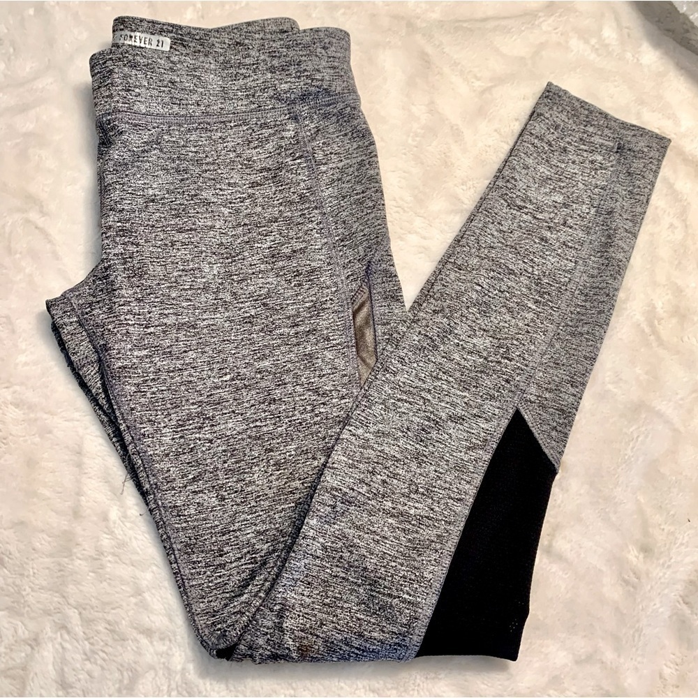 Forever 21 Leggings Small Heather Grey Silver Side Stripe Black Panel Zip Panel